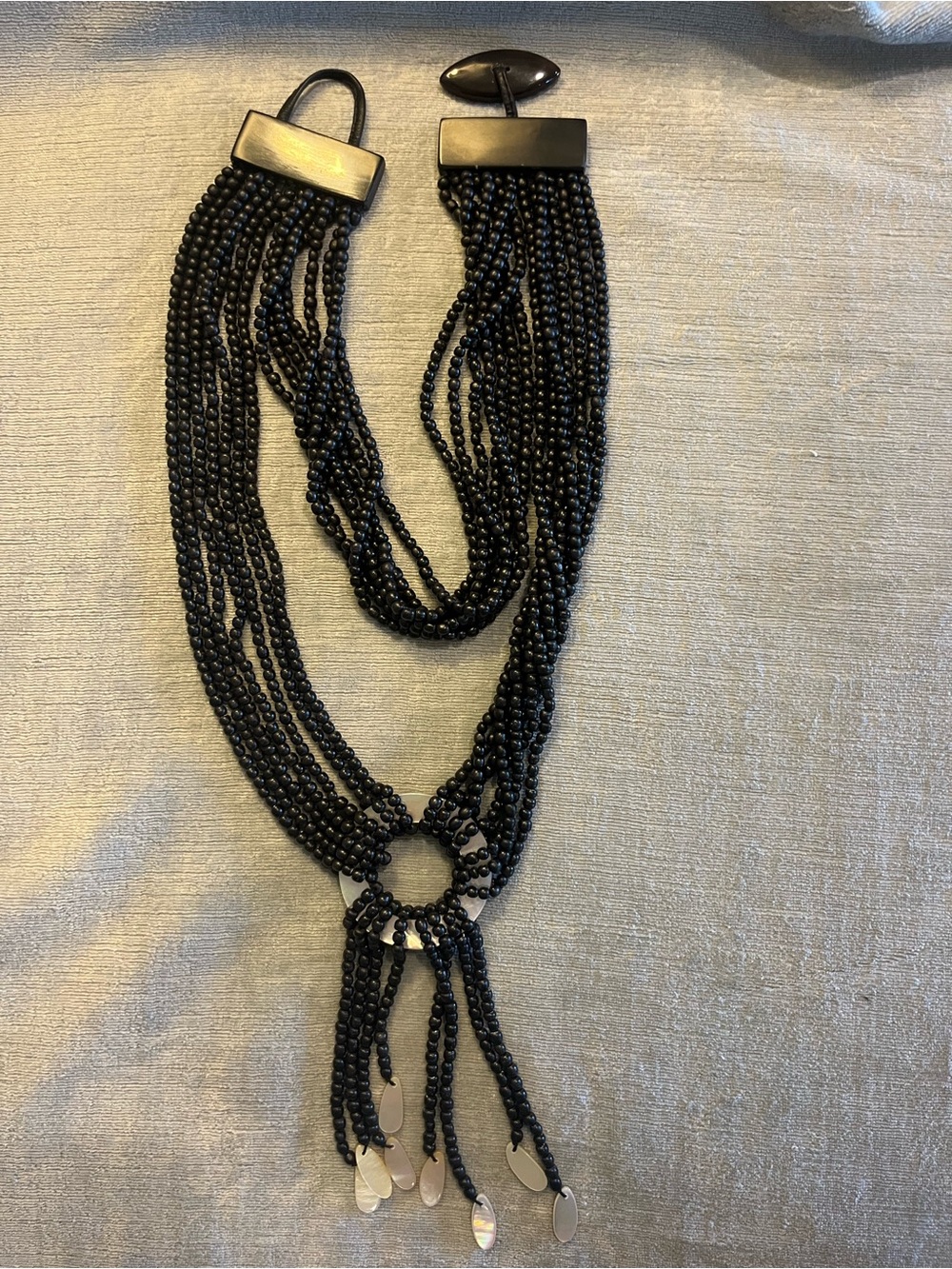 Vintage Black horn bead Statement Necklace - with mother of pearl accents.